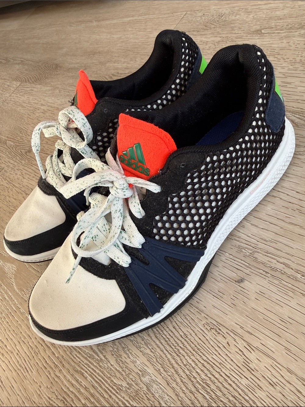 Adidas by Stella McCartney Black and White Mesh Sneakers with Red Tongue